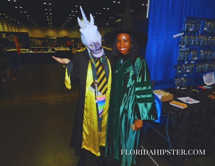 Leaky Con Convention in Orlando Florida 2014 NikkyJ and Unicorn Harry Potter Hufflepuff. Keep reading to get the Essentials You MUST HAVE for Your Convention Packing List and What to Bring to a Convention.