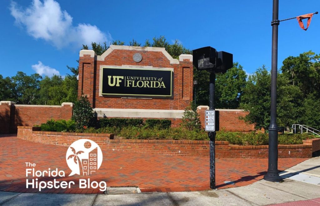 University of Florida entrance sign. Keep reading to discover more about hotels near Celebration Pointe Gainesville, Fl.