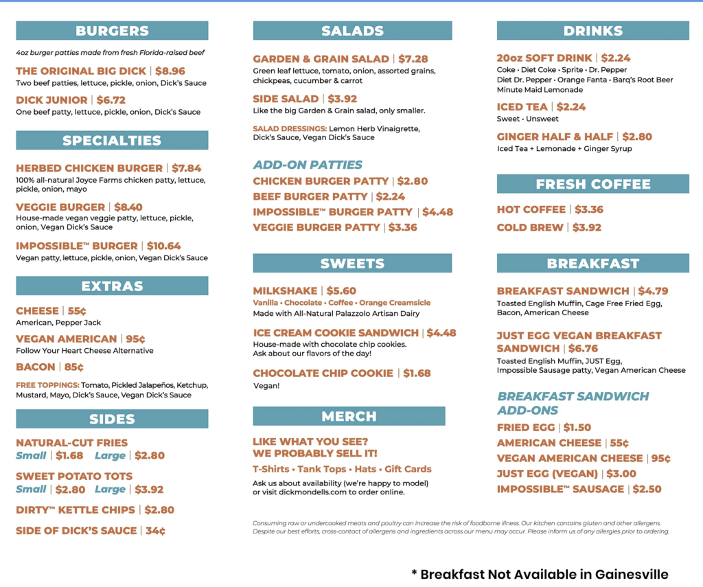 Dick Mondell's Menu . Keep reading to find out all you need to know about the best burgers in Gainesville, Florida. 