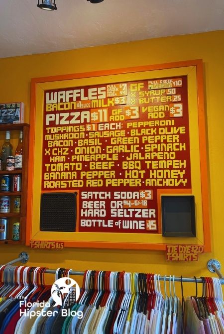 Satchel Squared Gainesville Florida Menu on the Wall Pizza and Waffle Options
