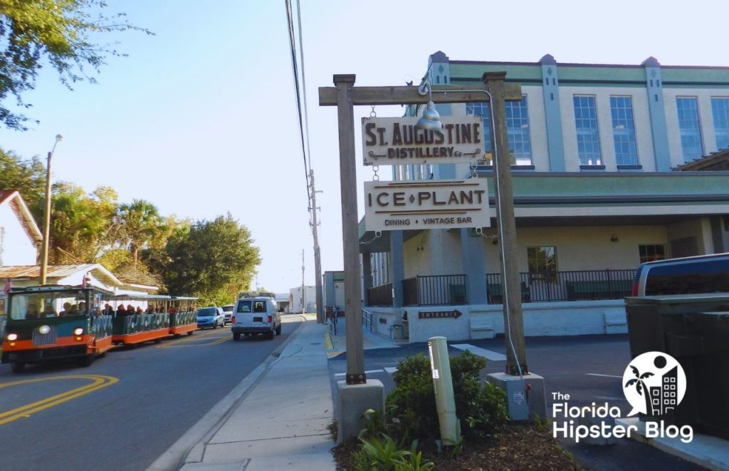 Old Town Trolley in front of St Augustine Distillery. Keep reading for the best things to do in St. Augustine for Christmas!