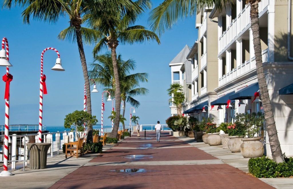 Key West at Christmas with Luxury Hotel decorated for the holidays. One of the best things to do in Florida at Christmas.