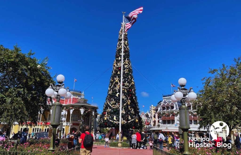 Magic Kingdom Christmas Tree in Main Street USA. One of the best things to do in Florida at Christmas.
