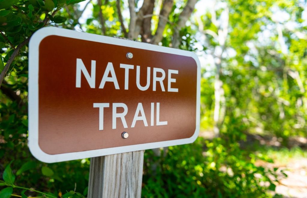 Nature trail sign. Keep reading to discover more free things to do in Gainesville.