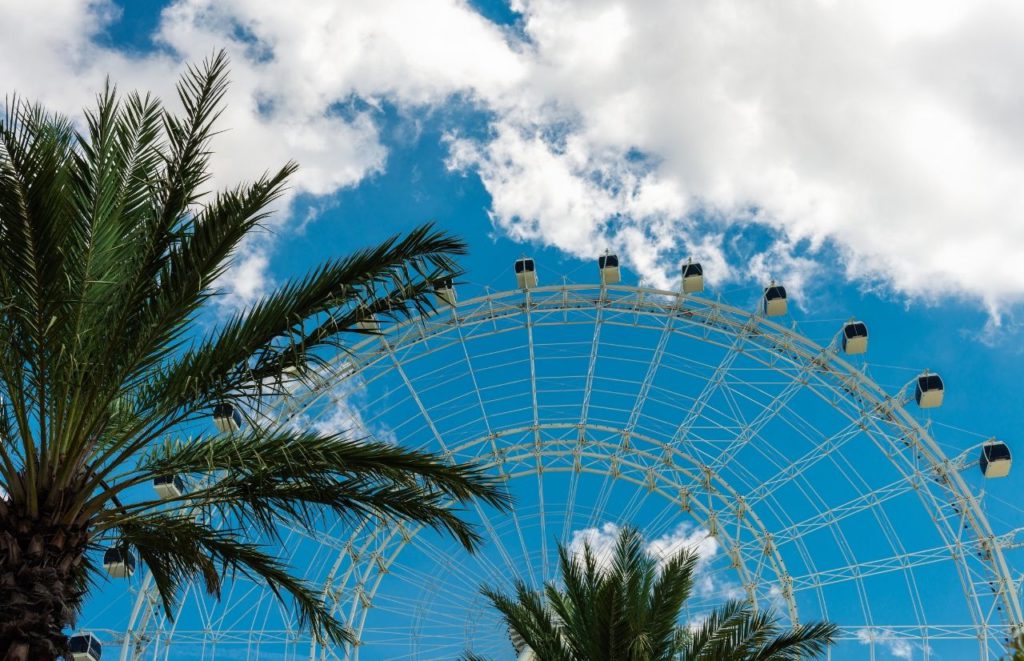 Orlando ICON Park with skywheel. Keep reading to learn more about things to do for date night in Orlando.