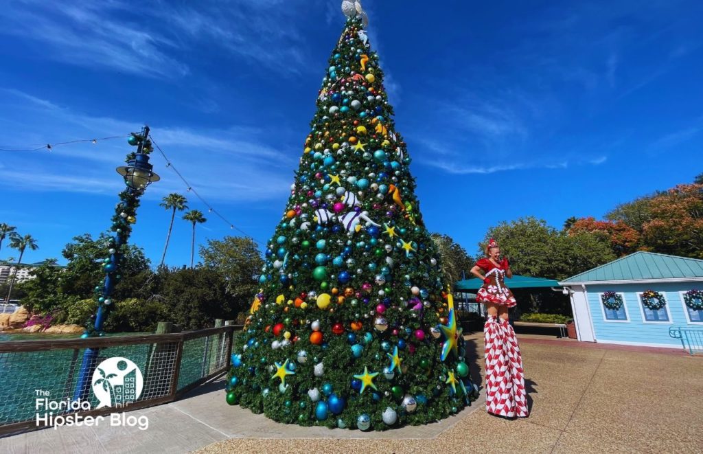 SeaWorld Orlando Christmas Celebration Tree. Keep reading to discover more Christmas in Orlando events.