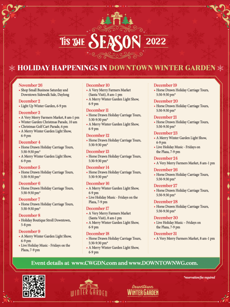 Winter Garden Florida Christmas Event Schedule for 2022