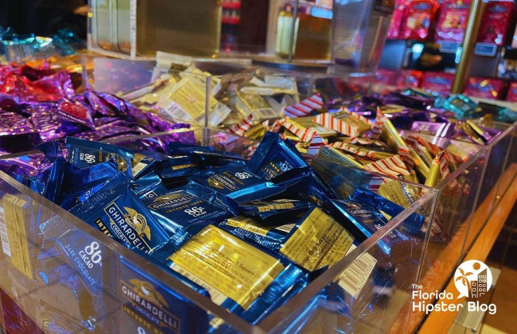 Ghirardelli Chocolate at Disney Springs with small bite size chocolate. 