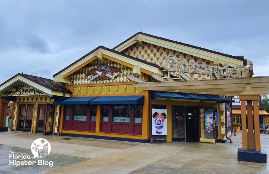 Ghirardelli Entrance Disney Springs Orlando Florida. Keep reading to learn more about Orlando desserts.  