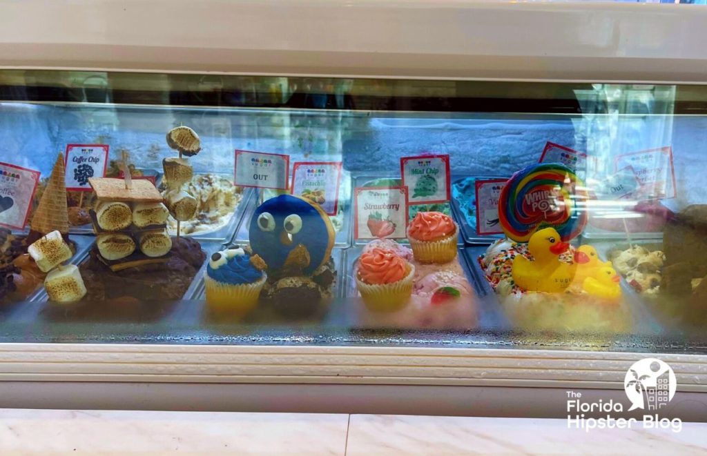 Sugar Factory Dessert Options with fun and colorful treats and rubber ducky. Keep reading to learn more about kid friendly restaurants in Orlando.