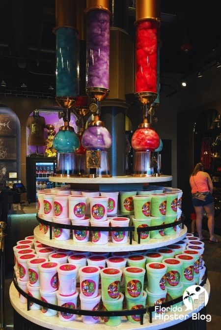 Cotton Candy display at Toothsome Chocolate Emporium Universal Orlando.Keep reading to find out the best kid restaurants in Orlando.   