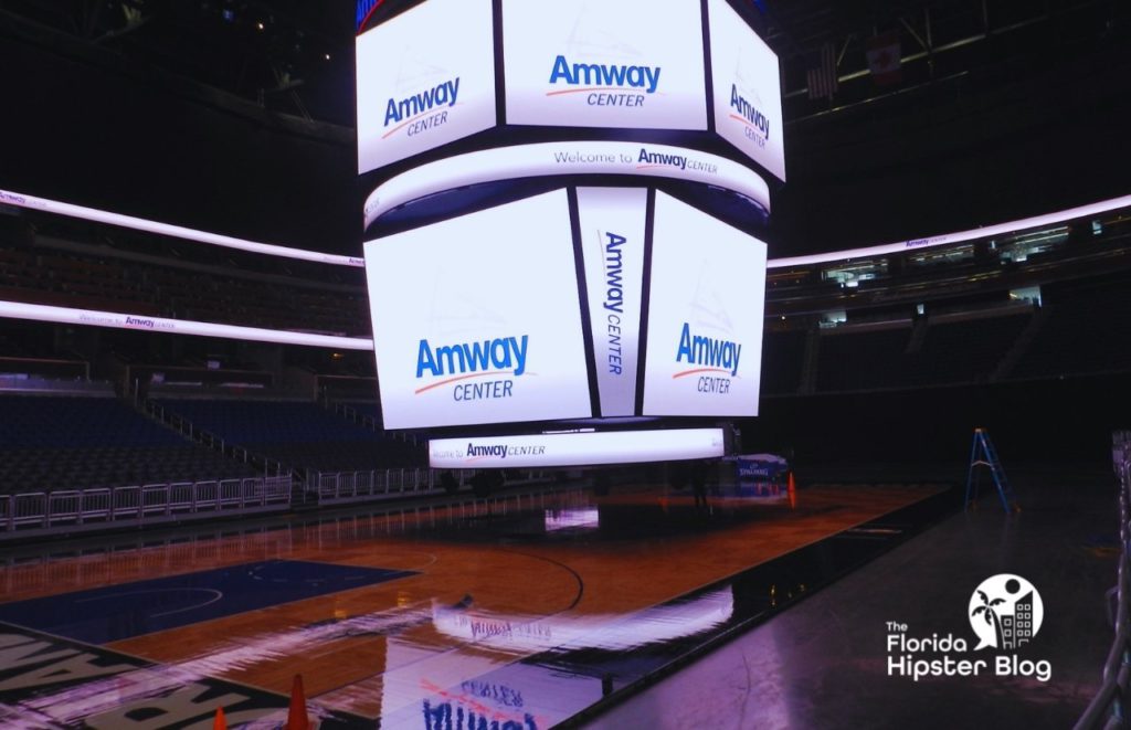 Amway Arena sign hanging above home of the Orlando Magic. Keep reading to get the full guide on the best places to celebrate birthday in Orlando.