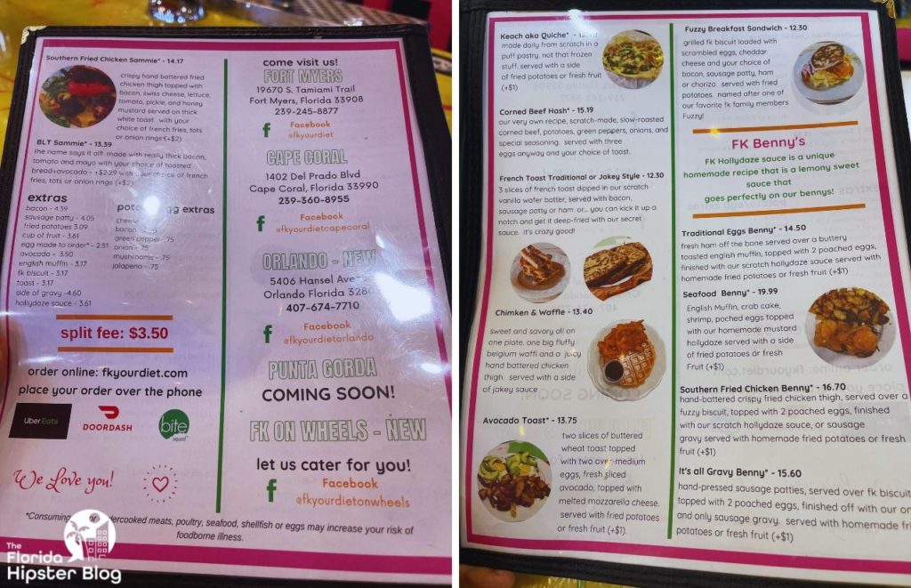 FK Your Diet Orlando Menu for weekend Brunch