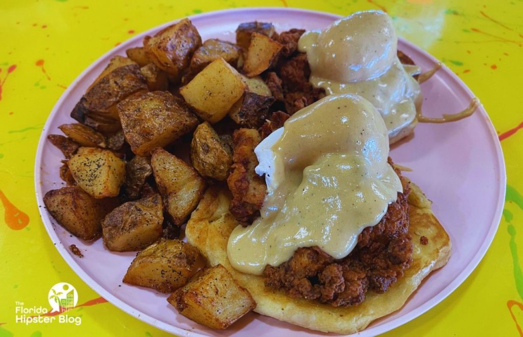 FK Your Diet Orlando southern fried chicken Benedict with mustard sauce. Keep reading for the best breakfast spots in Orlando.
