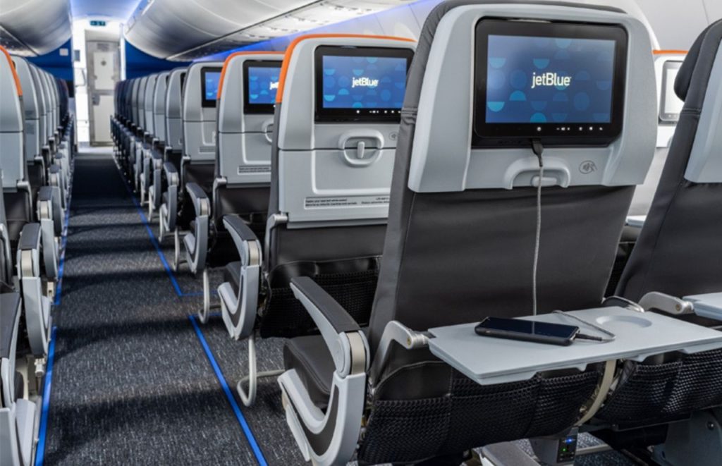 JetBlue Seatback Charging for carry-on luggage.