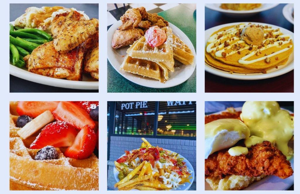 Waffles, chicken and other selections from Metro Diner in Kissimmee, Florida. Keep reading for more places to get the best breakfast in Kissimmee, Florida. 