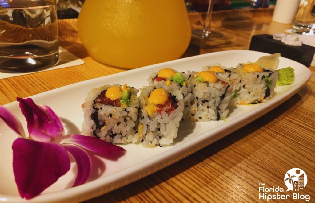 Morimoto Asia in Orlando Spicy Tuna next to Sangria. Best sushi in Orlando. Keep reading to discover where to go for the best sushi in Orlando. 