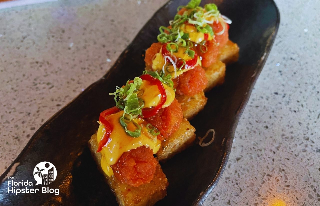Fried sushi rice topped with crispy tuna at Seito Sushi in Orlando, Florida. Keep reading for more on the best restaurants in Orlando, Florida.