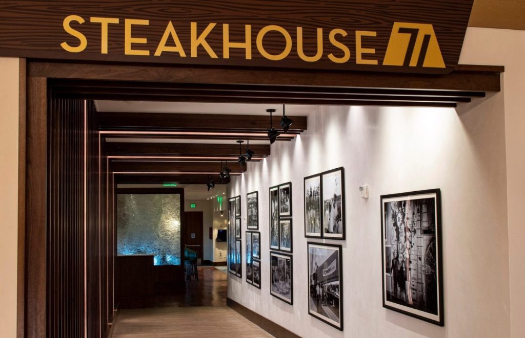 Steakhouse 71 Entrance  at Disney World in Orlando Florida. Keep reading for more romantic getaways in Orlando.