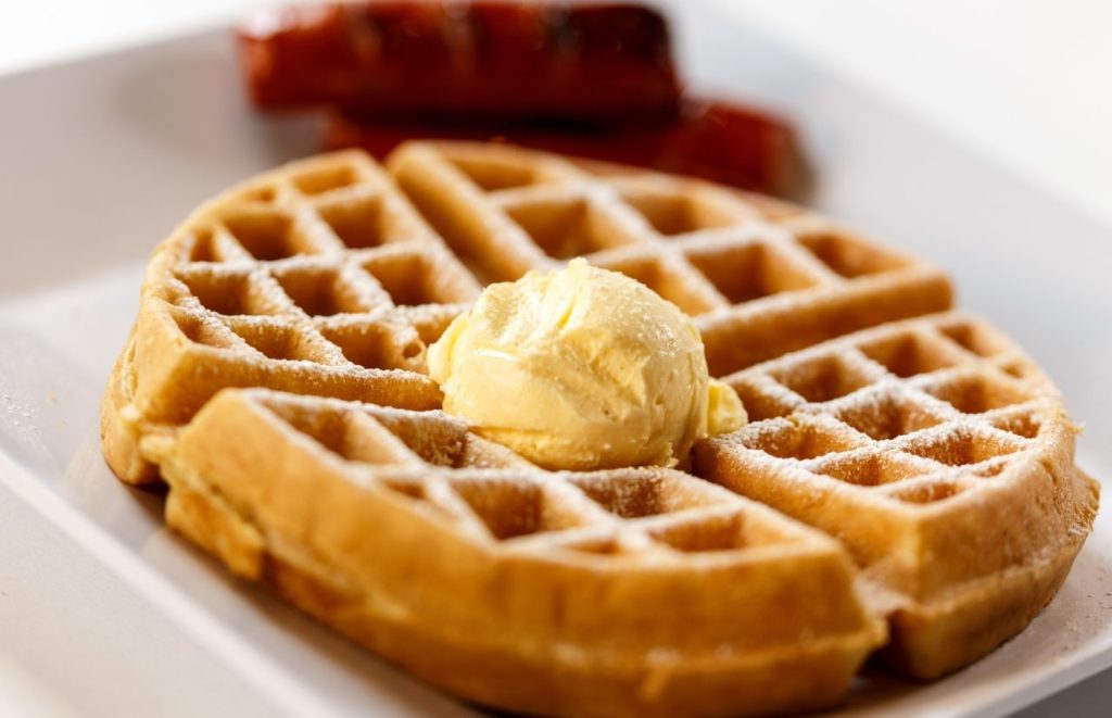 Waffle Topped with Butter at KeKe's Breakfast Cafe Orlando Florida. Keep reading to uncover the best breakfast in Kissimmee. 