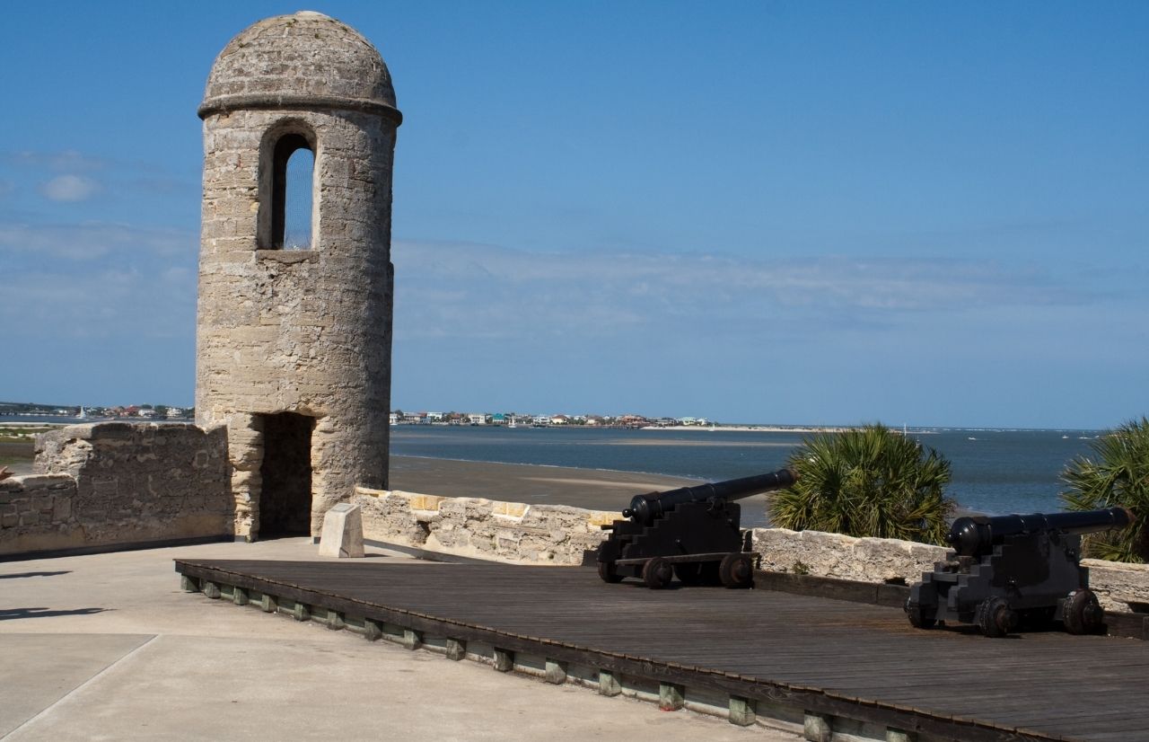 A view of Castillo de San Marcos overlooking the water in St. Augustine, Florida. Keep reading for more places to take a perfect day trip from Orlando, Florida. 