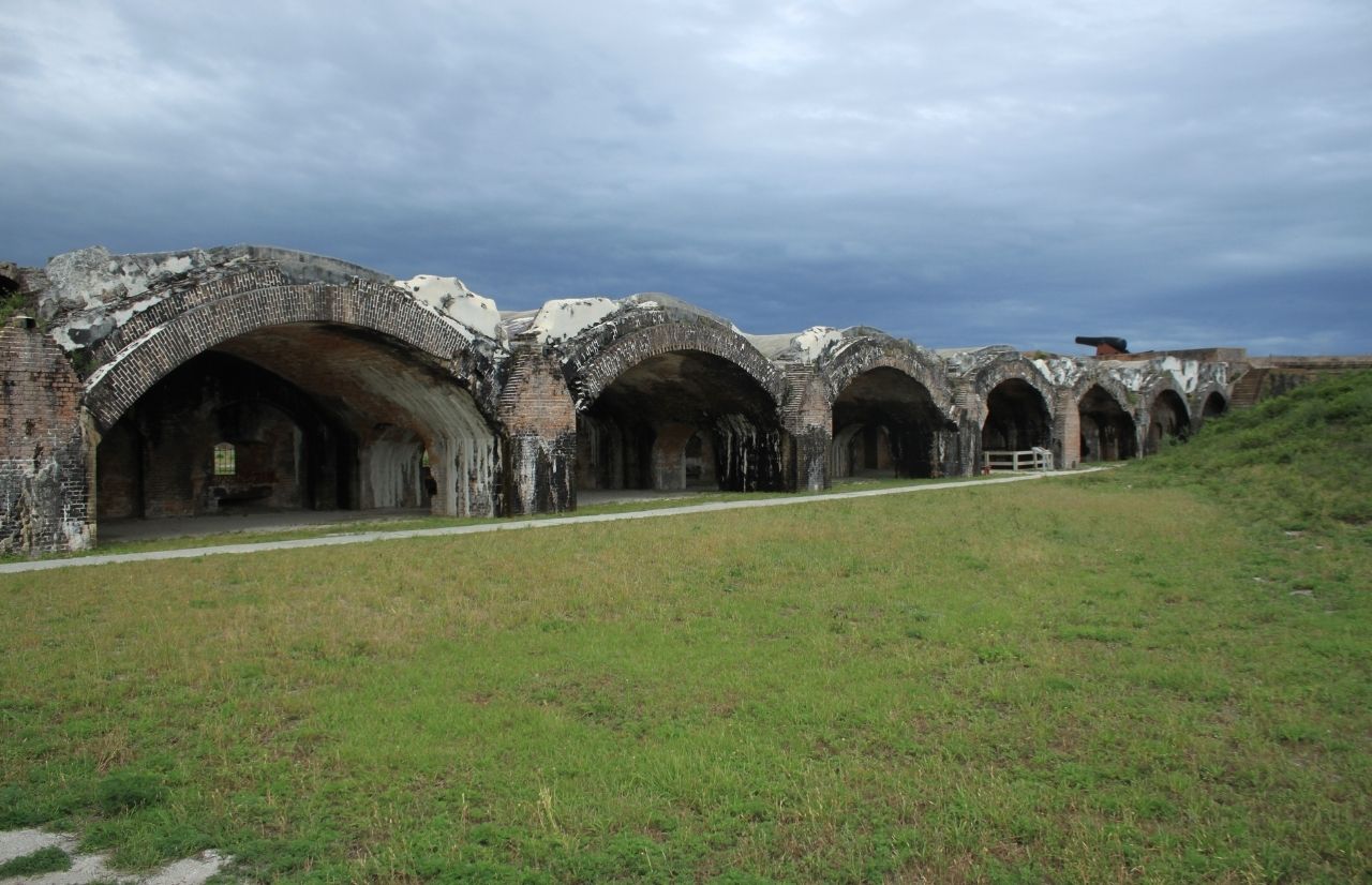 Fort Pickens Pensacola Florida Ruins in the cloudy sky. Keep reading to find out more about where to find the best forts in Florida.