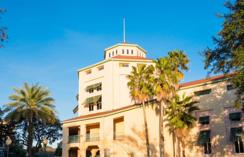 A library  in Gainesville, Florida. Gainesville is home to the University of Florida. Keep reading for more places to take a perfect day trip from Orlando, Florida. 