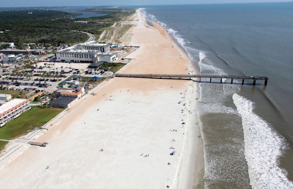 St Augustine Beach Florida Shoreline and long pier. Keep reading to get more ideas for your next day trip from Gainesville.