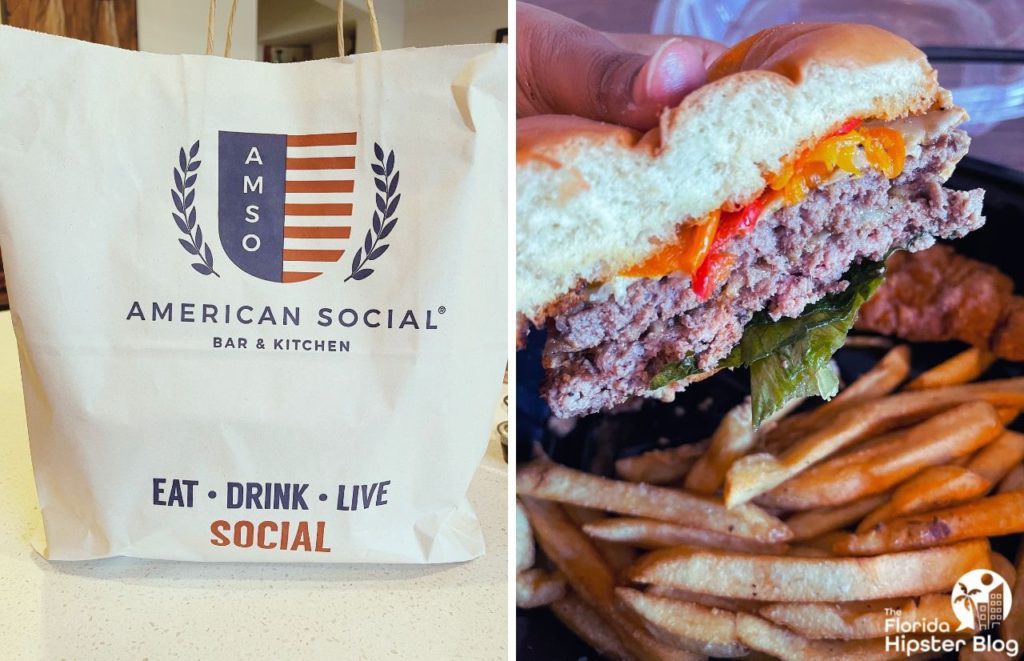 American Social Bar in Orlando Bag with Burger and Fries. Best brunch in Orlando.