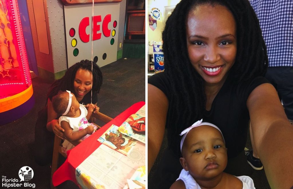 NikkyJ and her family celebrating an Orlando birthday at Chuck E Cheese.  Keep reading to discover all there is to know about where to celebrate a birthday in Orlando.