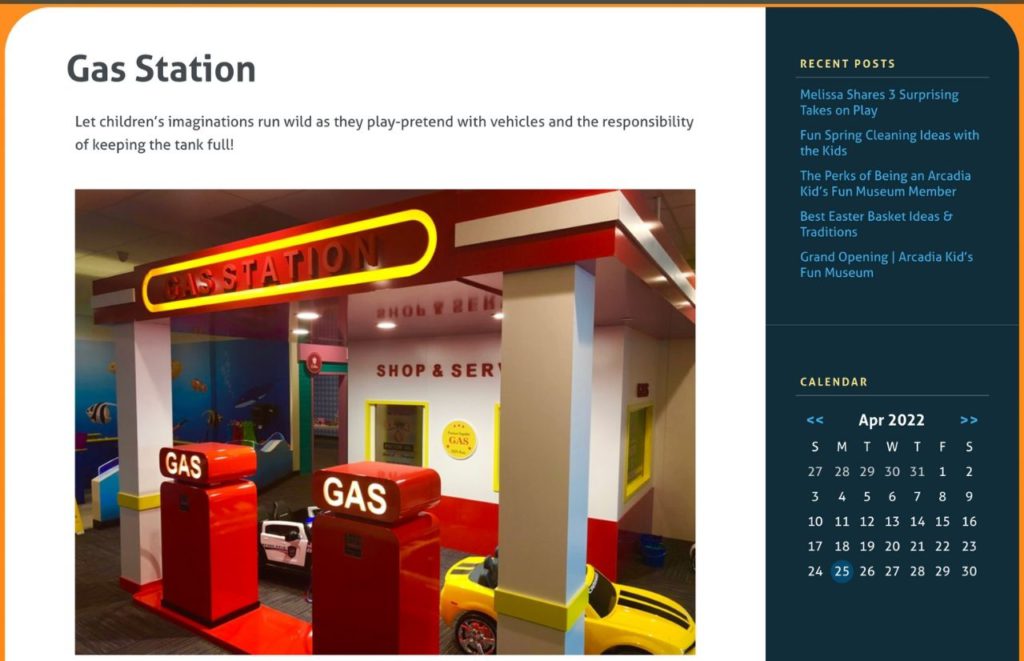 District Kids Website Screenshot of Gas Station