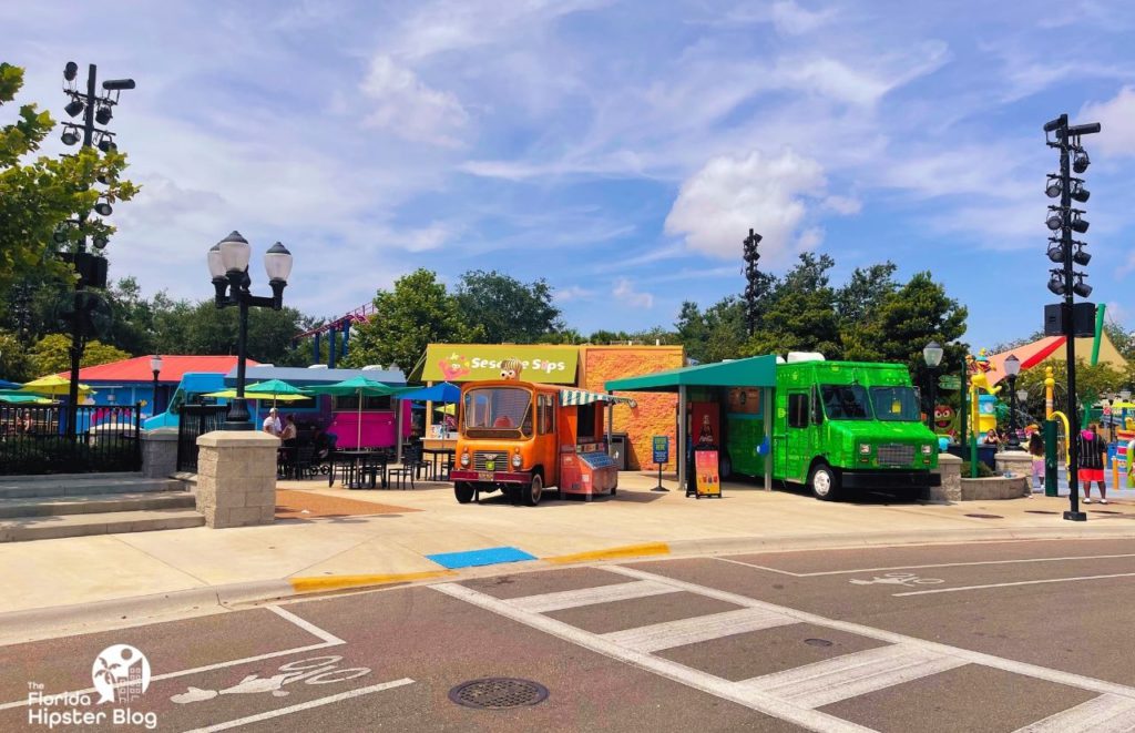 Food Trucks in Sesame Street Land SeaWorld Orlando. Keep reading to discover what to do in Orlando with toddlers and babies.