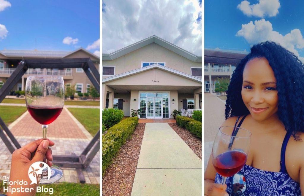 Island Grove Winery at Formosa Gardens Orlando Brunch with NikkyJ holding wine. Keep reading to get the best 1 day Orlando itinerary and the best things to do in Orlando besides theme parks.