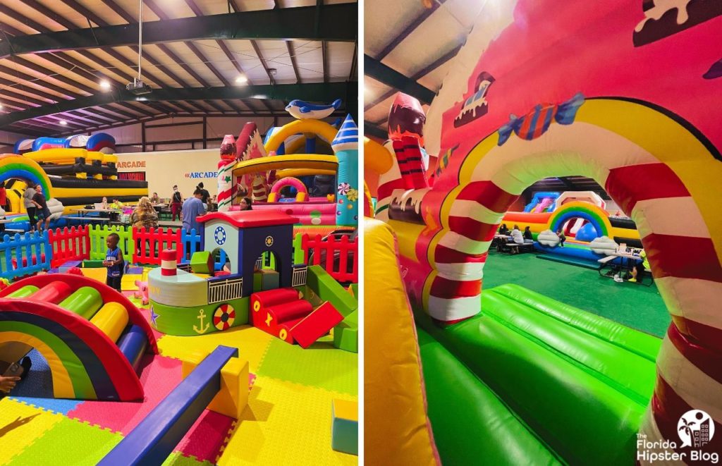 Jungle Zone indoor Park in Tavares Florida with inflatable slides and bounce house. Keep reading to get the full guide on the best places to celebrate birthday in Orlando.