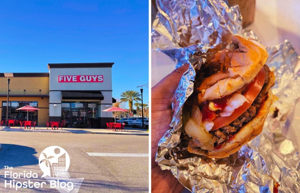 Five Guys Burgers Orlando double cheeseburger. Keep reading to get the full guide on the best burger places in Orlando. 