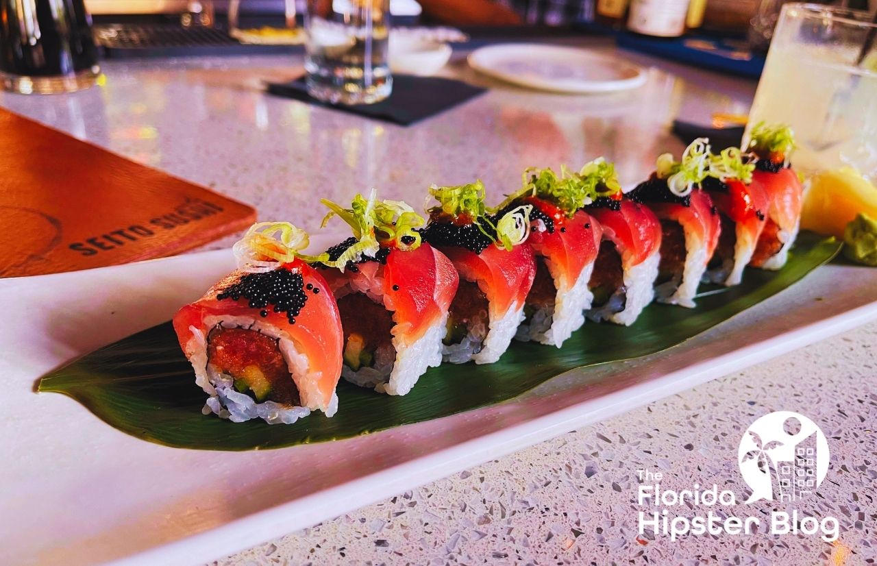 Sushi roll at Kabooki Sushi Orlando. Keep reading to get the full guide on romantic things to do in Orlando.