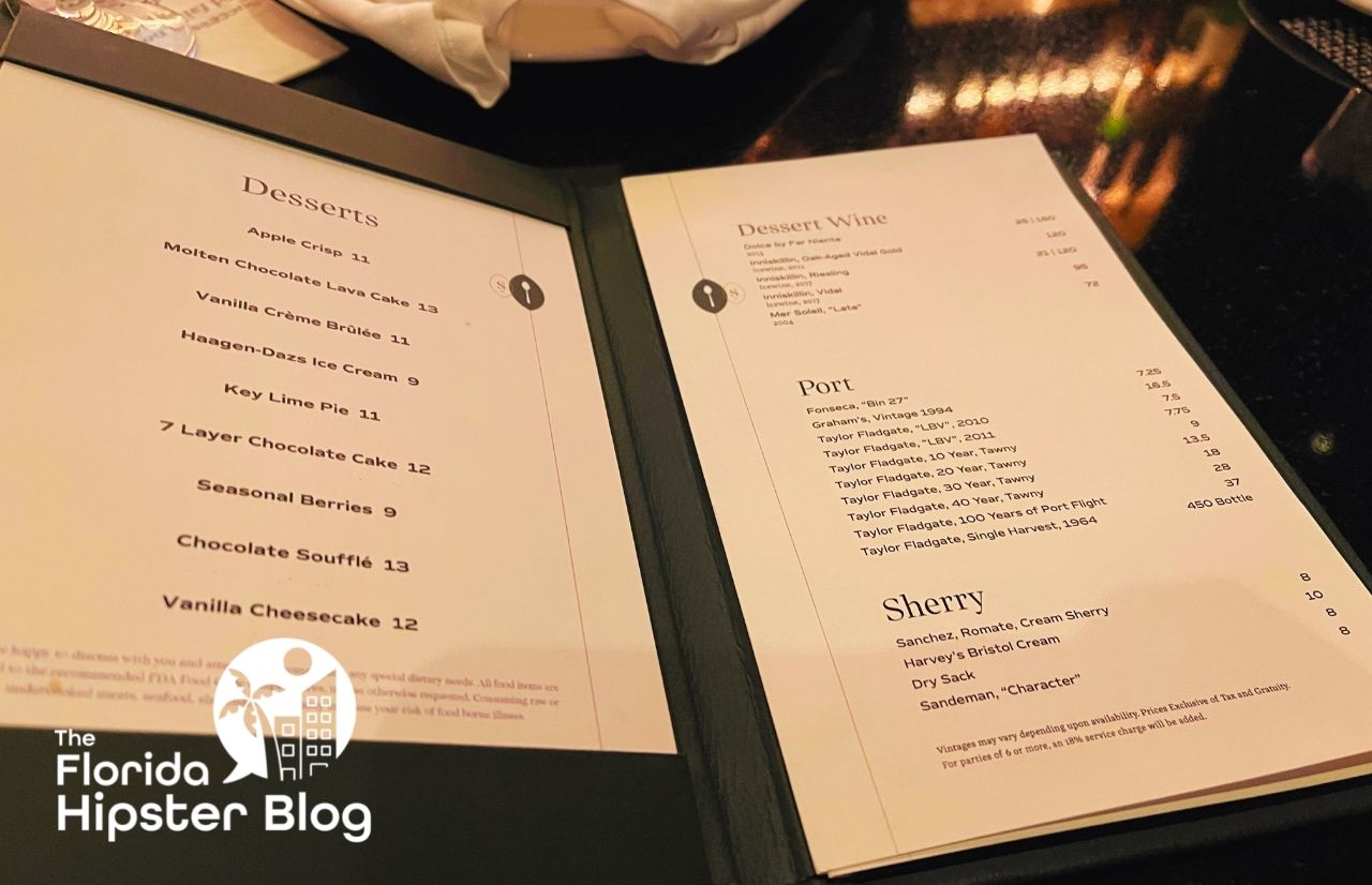 The menu at Shula's Steakhouse in Orlando, Florida. Keep reading for more on the best restaurants in Orlando, Florida.