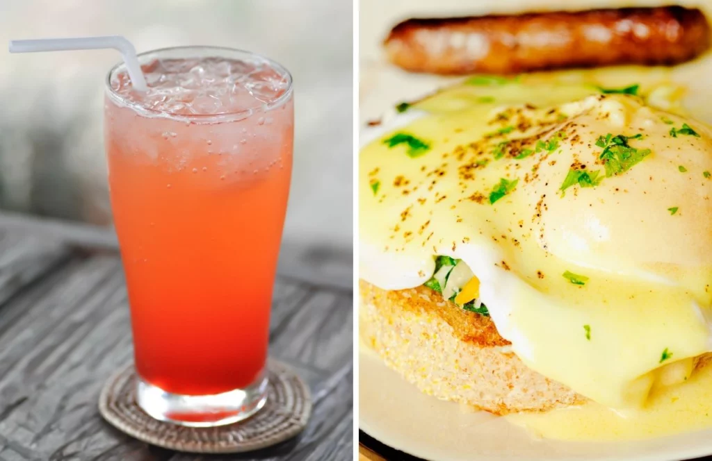 The watermelon refresher and Eggs Benedict from First Watch in Tampa, Florida. Keep reading to learn about the best breakfast in Tampa.