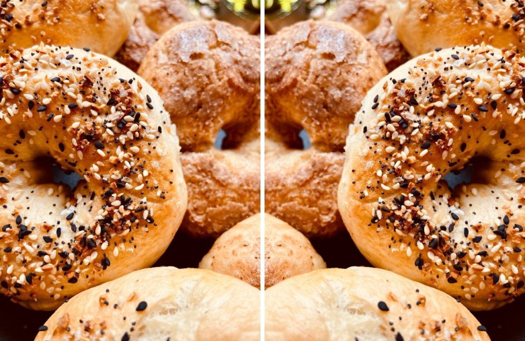 Double photos of all different types of fresh bagels. Keep reading to learn more about the best Gainesville breakfast restaurants.  