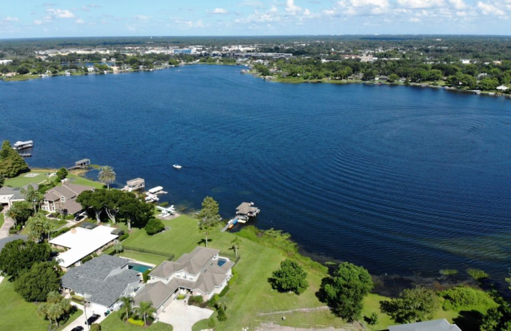 Aerial view of the water for the Orlando Boat Tour in Windermere, Florida Lake Butler. Keep reading to discover more of the best romantic getaways in Orlando.
