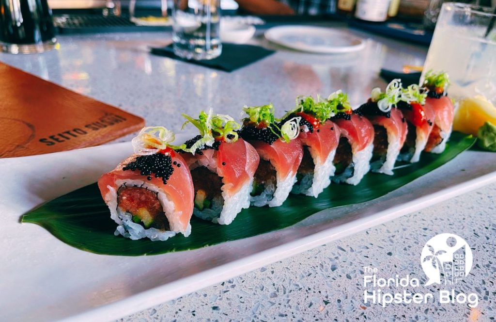 Seito Sushi Orlando Sushi roll with tuna and caviar. Keep reading to get the best 1 day Orlando itinerary and the best things to do in Orlando besides theme parks.