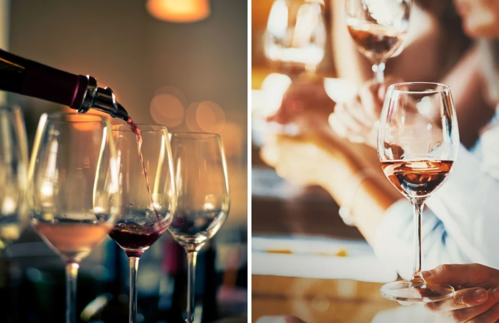 Someone pours red win into a glass, while others hold their glass of wine in Orlando, Florida. Keep reading for more romantic getaways in Orlando.