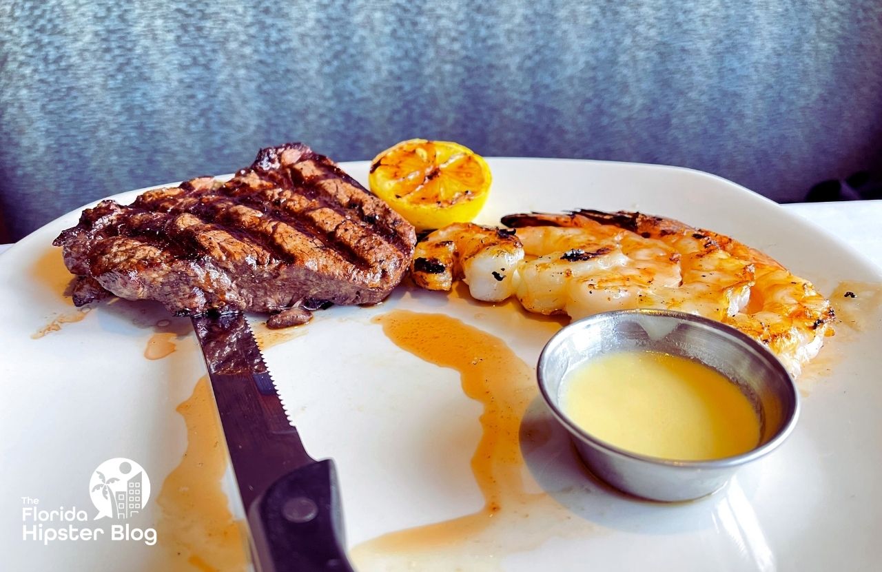 Bonefish Grill Restaurant Filet Mignon Steak and Shrimp. Keep reading to get the best lunch in Orlando!