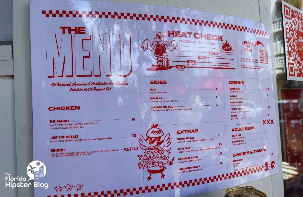 Jam Hot Chicken Restaurant in Winter Park, Florida Menu