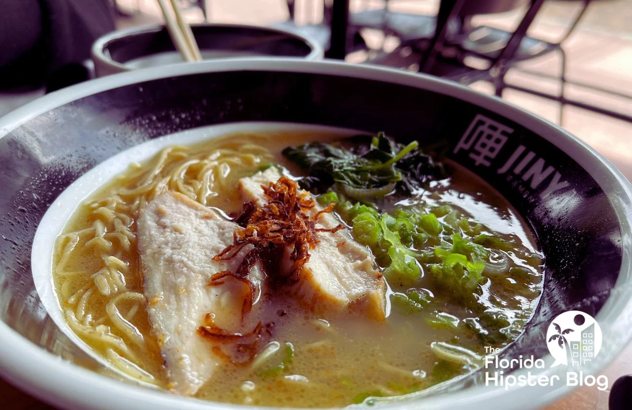 Jinya Ramen Asian Restaurant in Orlando Noodle Bowl with Chicken. Keep reading to get the best 1 day Orlando itinerary and the best things to do in Orlando besides theme parks.