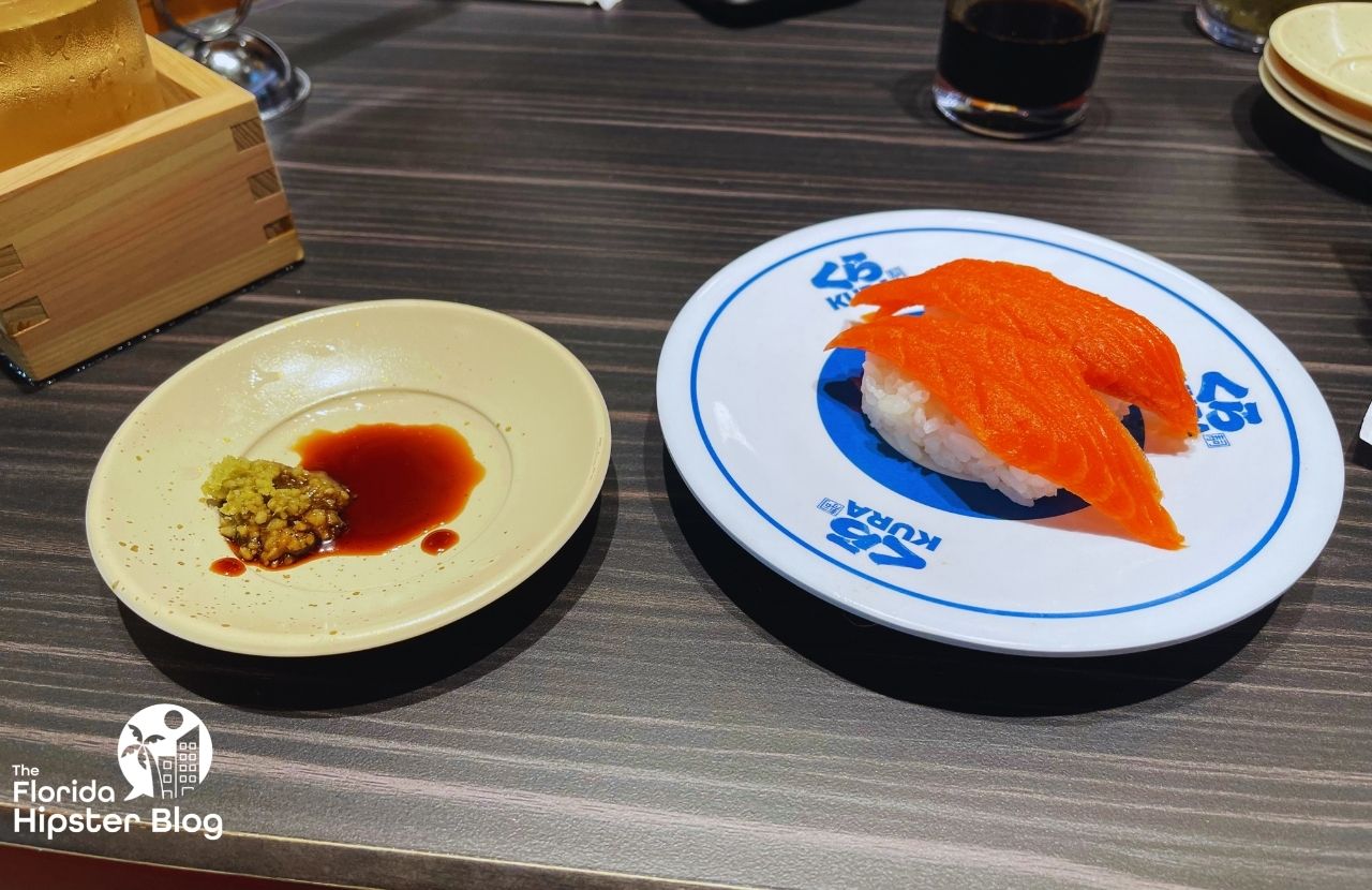 Sockeye Salmon Kura Revolving Sushi Bar Restaurant in Orlando, Florida. Keep reading to get the best lunch in Orlando!