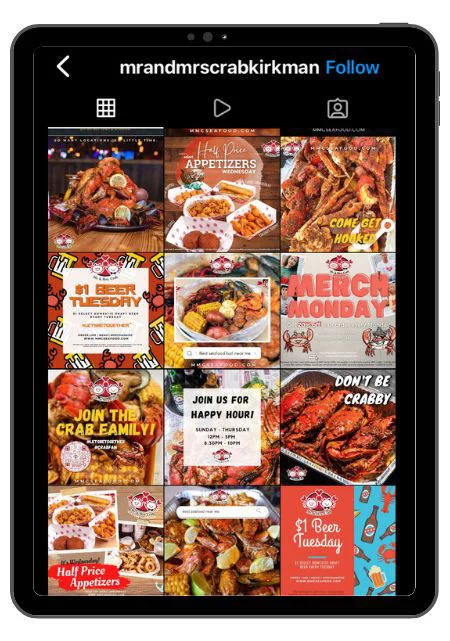 Meals and specials on the Instagram page for Mr. & Mrs. Crab Juicy Seafood in Orlando, Florida. Keep reading for more places to get the best crab legs in Orlando, Florida. 