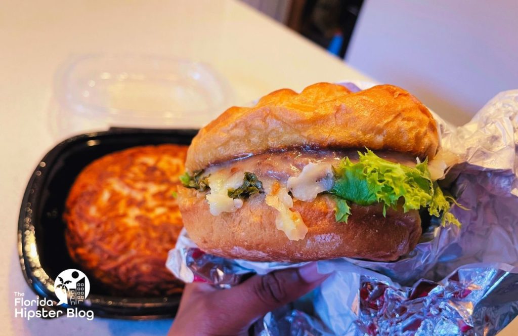 Mrs. Potato Restaurant in Orlando, Florida Broccoli and Cheese Stuffed Potato with hamburger. Keep reading to get the best lunch in Orlando!