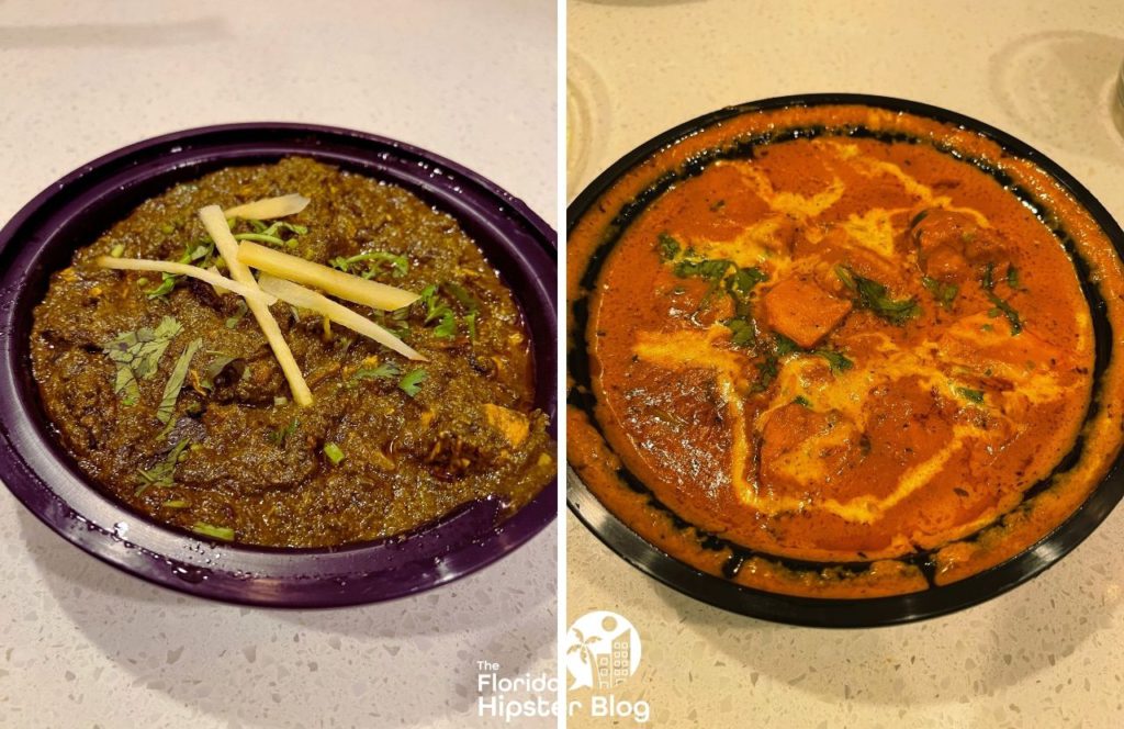 Naan Stop Restaurant in Orlando, Florida Chicken Saag next to Chicken Tikka Masala. Keep reading to get the best lunch in Orlando!