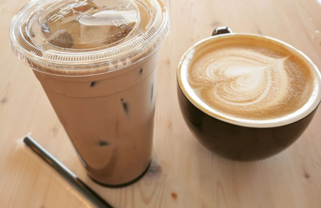 Iced coffee and a latte on the table. Keep reading to learn more about the best brunch in Gainesville.